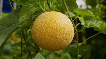 Ripe Cantaloupe Melon on Vine  Summer Harvest  Fresh Fruit
