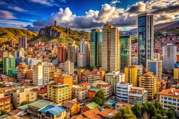 Naklejka premium La Paz CBD Urban Exploration: Gritty Streets & Modern Skyscrapers, Bolivia