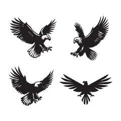 Flying and Perched Eagle Silhouettes Illustration