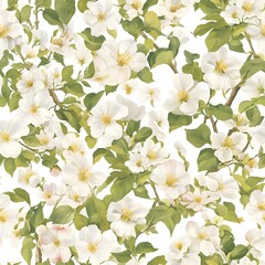 Obraz premium Seamless pattern of watercolor apple blossoms with soft pastel flowers and leaves