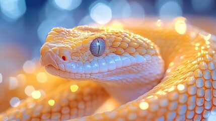 Fototapeta premium Golden snake portrait, bokeh background, reptile, wildlife