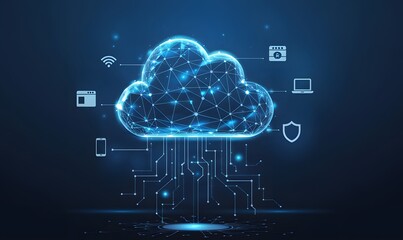 Abstract Cloud Computing Network Digital Technology Global Data Secure Server Innovation Modern Technology Information Technology Digital Transformation Cybersecurity Internet Connection Wireless     