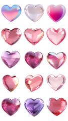 PNG Colorful glossy heart designs, element set on transparent background