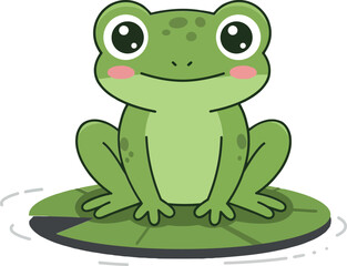 Obraz premium Cute green frog sitting on a lily pad in a flat and cheerful design vector illustration