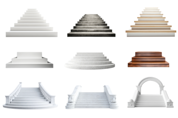 PNG Arch podium staircase element set on transparent background