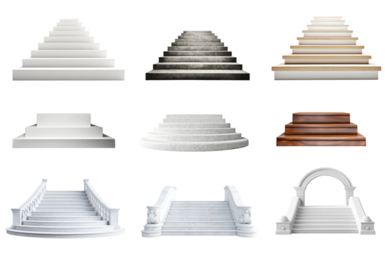 PNG Arch podium staircase element set on transparent background