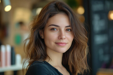 Obraz premium A woman sits in a salon chair while a stylist cuts her hair made with generative ai