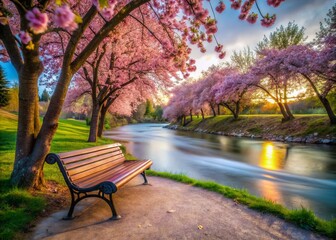 Long Exposure: Benches Under Blossoming Tree, River Valley Park, Edmonton