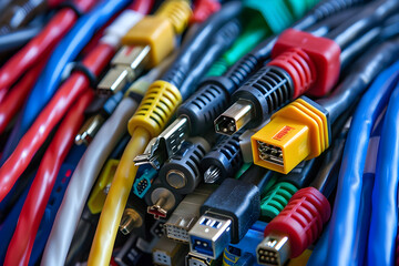 Colorful Collection of Various Types of RS Cables and Connectors for Data Transmission