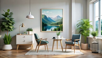 Modern home decor poster mockup.  Clean Scandinavian aesthetic, light background, and plenty of space for your text.