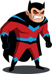 Character design of an angry superhero in minimal flat style showcasing vibrant colors and bold shapes vector art