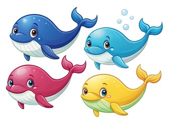 Fototapeta premium Cute Cartoon Whales with Dazzling Colors and Vibrant Hues