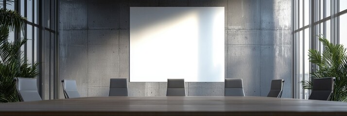 A stylish conference room with contemporary design elements, featuring a large table and soft light, perfect for high-profile meetings and creative brainstorming sessions.