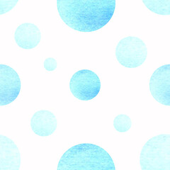 Polka dot seamless pattern. Simple companion fabric. Hand drawn watercolor illustration. Ornament of round stains. Background from aquarelle paint circles. Template for wallpaper, textile, clothes.