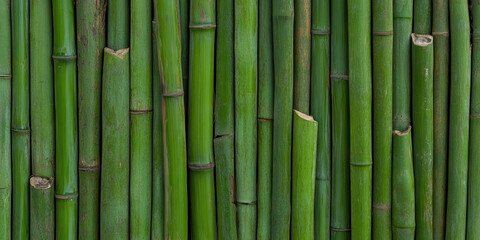 Vertical Arrangement of Green Bamboo Stalks