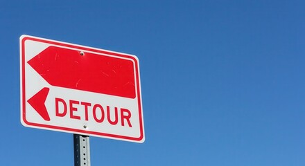 Navigating Detours Road Sign Against Bright Blue Sky for Travel Concepts