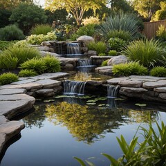 Naklejka premium japanese garden with waterfall