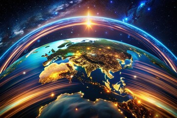 Long Exposure Rotating 3D Earth Model - Global Perspective at Night