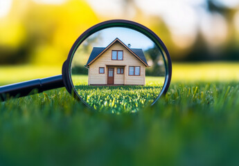Comprare la casa. Assicurare la casa. Lente di ingrandimento su una casa indipendente. Prima casa.