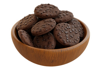 Chocolate cookies in wooden bowl.