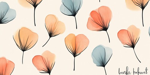 Pastel Watercolor Floral Pattern, Delicate Botanical Illustration, Elegant Background Design