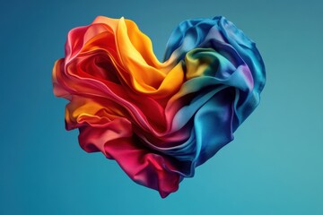 A colorful piece of fabric is folded into a heart shape