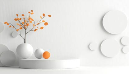 A simple and minimalist podium with geometric shapes in light gray