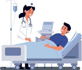 Patient receiving care from a friendly nurse in a flat style vector illustration