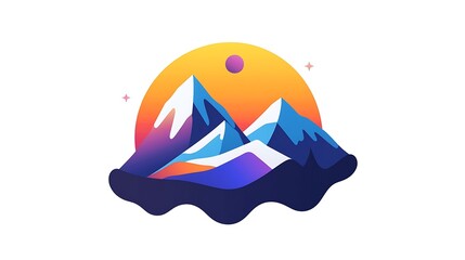 Vibrant Gradient Mountain Range Illustration at Sunset AI Generated