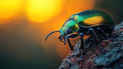Fototapeta premium Jewel beetle sunset forest macro nature