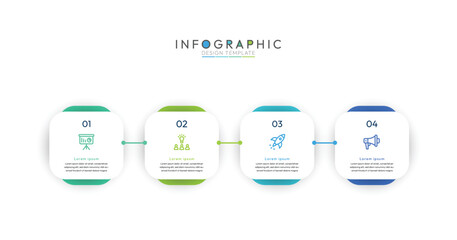 4 Steps Horizontal Timeline Infographic four steps are arranged horizontally from left to right, clearly indicating a linear progression or timeline. Modern flat infographic design template.