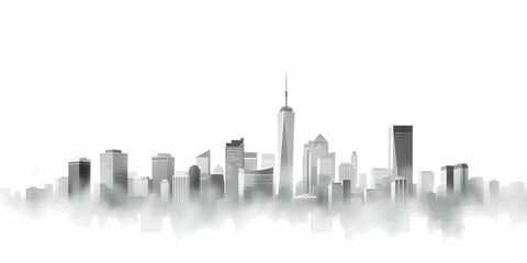 Obraz premium Abstract city featuring a factory and skyline with tall buildings, factory Cityscape in High Contrast 3D Style. winter evening, sunset, snow gently falling, rainy morning text space background .