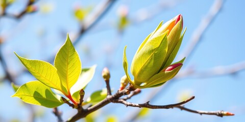 Fototapeta premium Nature's Promise: Budding Branch in Early Spring's Embrace