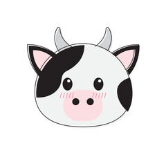 Cute cartoon cows face for farm themed designs. Ideal for children's books, dairy products packaging, and agricultural businesses branding