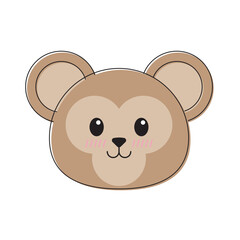 Cute cartoon monkey face. Suitable for children's products, stationery, apparel, and jungle themed designs. Fun and playful character illustration