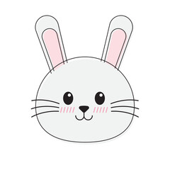 Cute cartoon bunny face perfect for Easter designs, children's illustrations, greeting cards, stickers, and social media posts. Bright and adorable