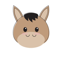 Cute cartoon horses face for children's book illustrations, greeting cards, posters, and animal themed designs for products and marketing materials