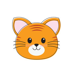 Cute orange cartoon tiger face, perfect for children's illustrations, t shirt designs, emojis, stickers, and social media graphics