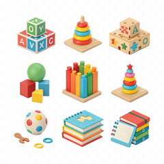  abstract 3d icons of kid toy, Child and education concept stock illustration isolated on white background