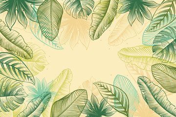 Naklejka premium Engraving hand drawn tropical leaves background 6 01