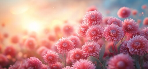 Pink Flower Field at Sunrise: A Serene and Dreamy Floral Landscape
