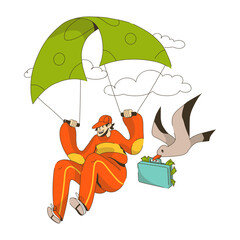 man goes down in a money parachute