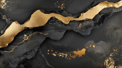 Fototapeta premium Elegant abstract background with gold veins and dark textured waves