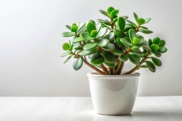 Lush Jade Plant in White Pot &ndash; Isolated White Background Stock Photo