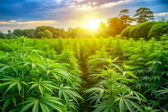 Lush Indian Hemp Field in Sunlight: Madras Hemp Plantation, Rural India