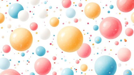 Seamless pattern of pastel-colored spheres on a white background. 