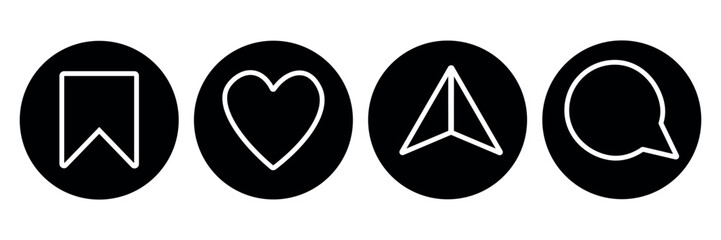 Fototapeta premium Like, comment, share and save. Modern vector icons isolated on white background.