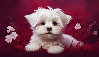 Malteser Welpe, bordeaux Hintergrund