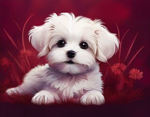 Malteser Welpe, bordeaux Hintergrund