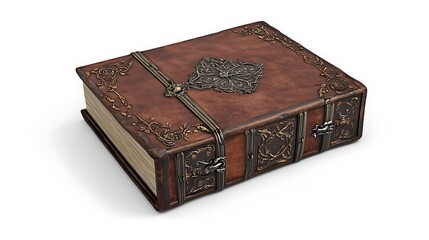 Intricate Leather-Bound Journal: A 3D Render of an Antique Book Design AI Generated